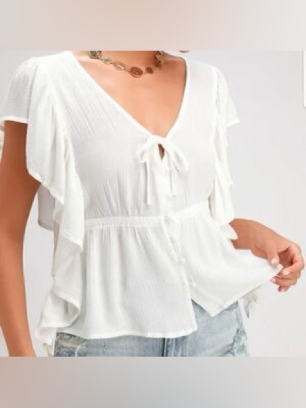 Jack by BB Dakota White Ruffle Tie-Front Peplum Top